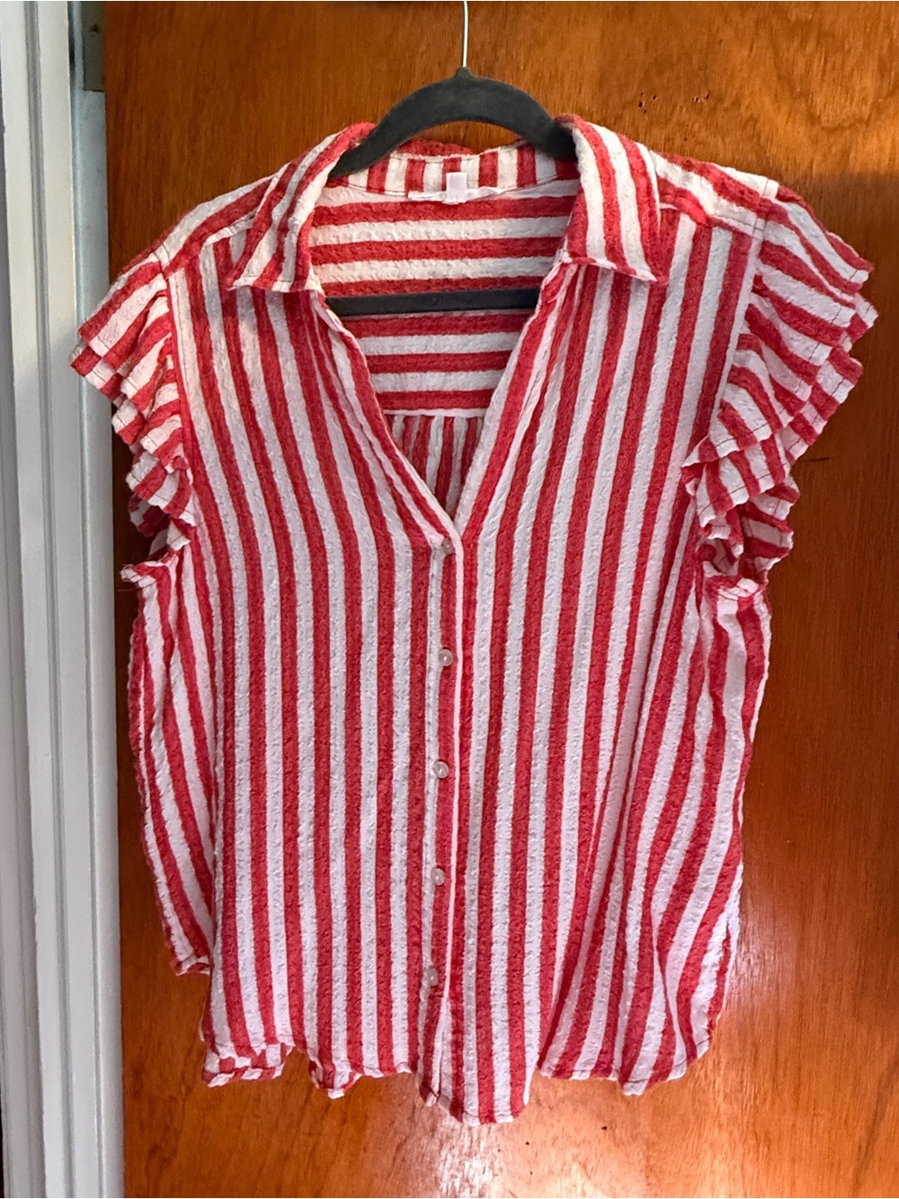 Bundle- Jane and Delancey Red & White/grey white Striped Button-Down Tops (Pair) - Picture 3 of 12